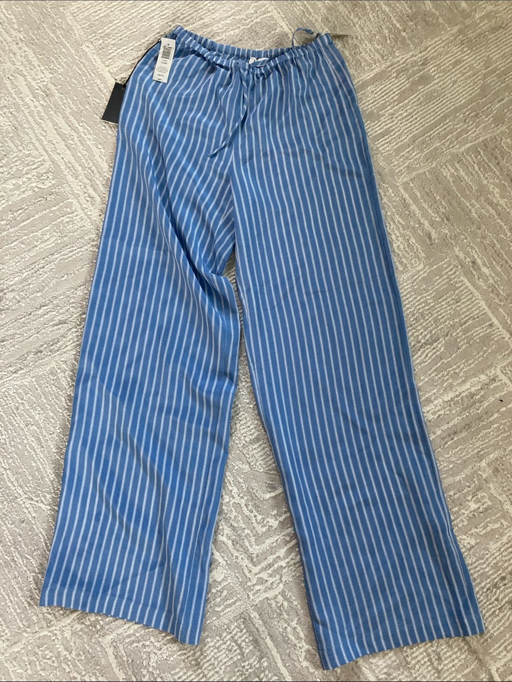 Aritzia Light Blue and White Vertical Stripe Wide-Leg Silk Pants